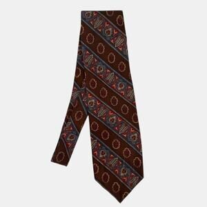 Bert Pulitzer Silk Necktie Brown Paisley Medallion Diagonal Stripe Vintage